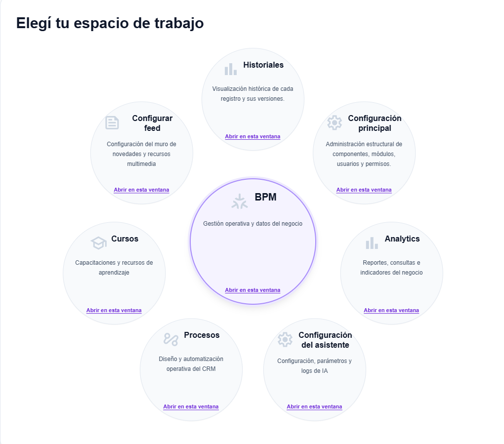 Selector de espacios de trabajo de la plataforma Simurs